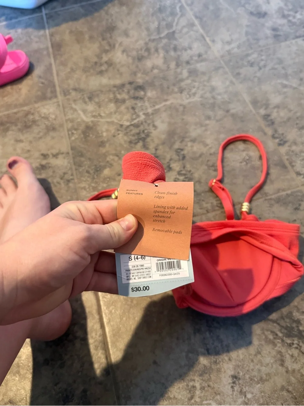 🫜Orangeish Red Bikini Top with gold beads
